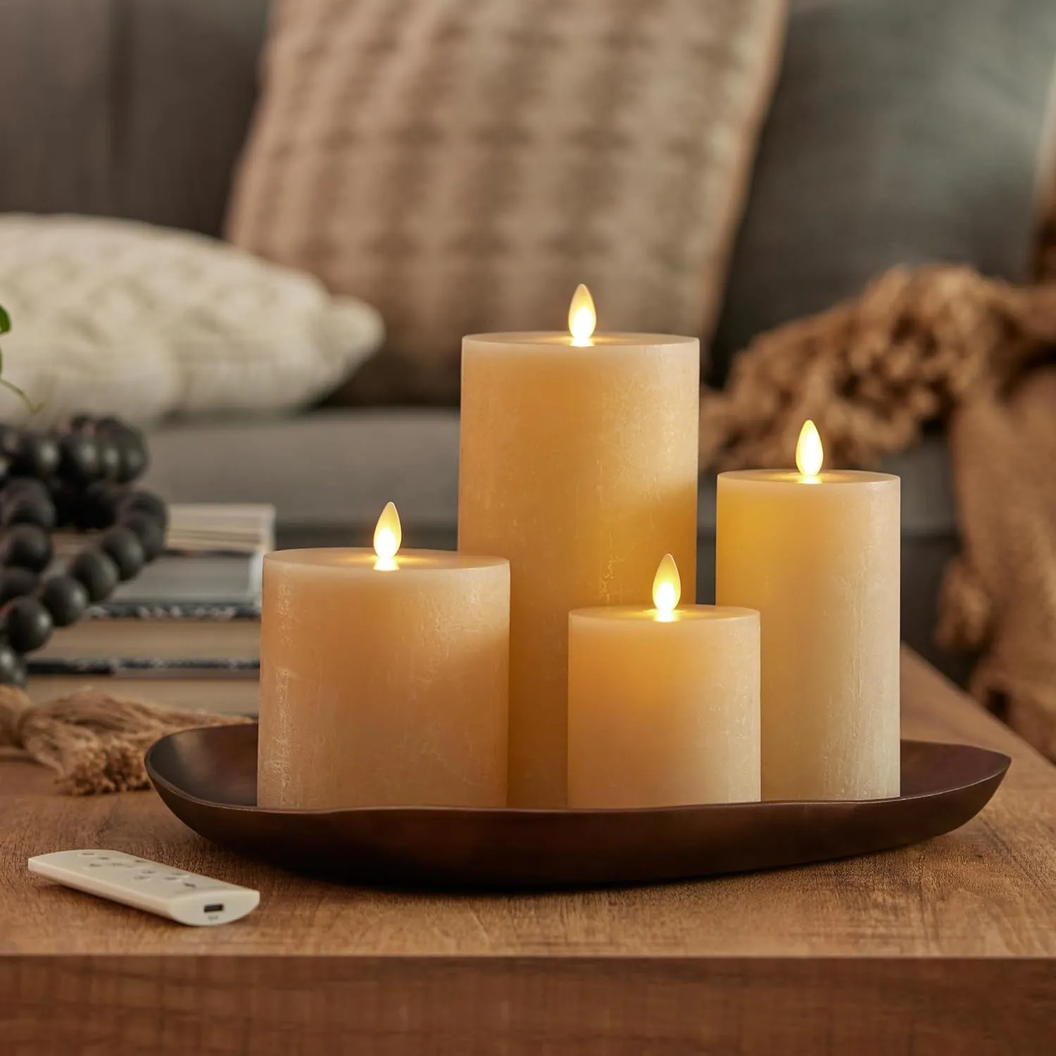 Luminara Seaglass Rechargeable Flameless LED Candle, Fog 3" x 4.5", Moving Flame Pillar Timer USB Type-C Charging Cable Unscented Real Wax