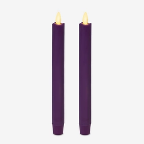Luminara - Flameless Battery Operated Taper Candle - Purple - Pack of 2-1x9.75 - LED Flickering Flame - Realistic Safe for Home Kids and Pets