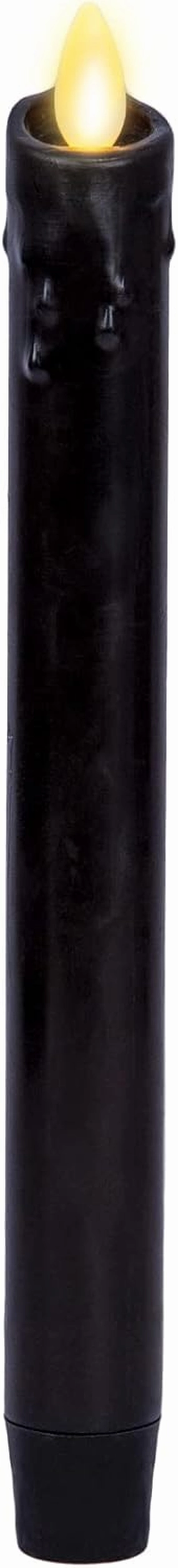 Luminara Black Single Wax Drip Flameless Candle Tapers (1 x 9.5 inch), Moving Flame LED Candle Unscented Real Wax with Dripped Top Timer Function, Table, Mantel, Holiday Decoration