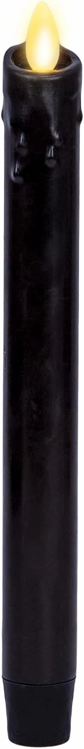Luminara Black Single Wax Drip Flameless Candle Tapers (1 x 9.5 inch), Moving Flame LED Candle Unscented Real Wax with Dripped Top Timer Function, Table, Mantel, Holiday Decoration