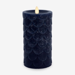 Luminara Embossed Fish Scale Flameless LED Candle, Midnight Blue, 3.25" x 6.5", Moving Flame Pillar, Battery Operated with Timer, Indoor