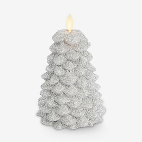 Luminara Glitter Flameless Candle North Tree (Silver, 3.8" x 6")
