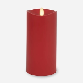 Luminara Outdoor Flameless LED Candle, Cherry Red 3.25" x 7", Moving Flame Pillar Timer Battery Operated Premium Plastic IPX4 Water Resistance