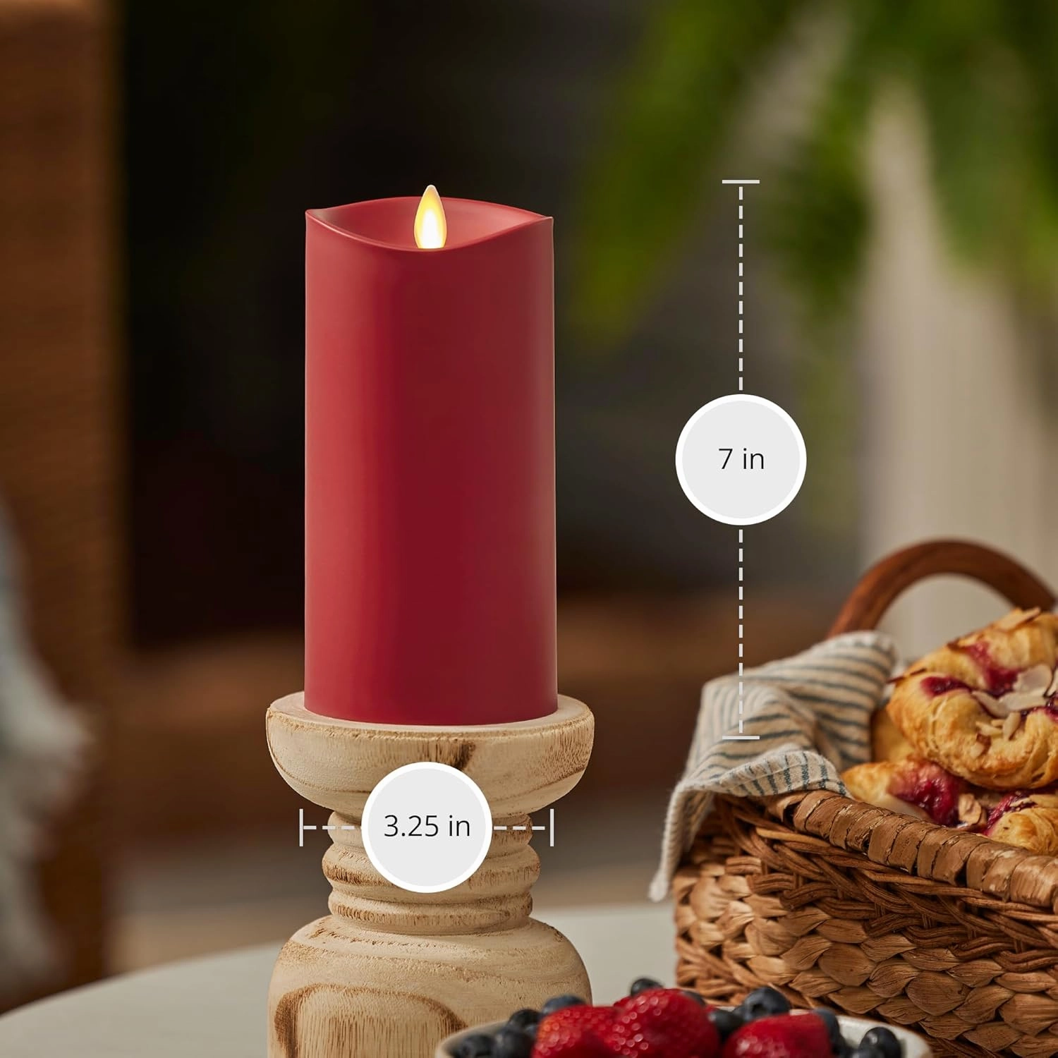 Luminara Outdoor Flameless LED Candle, Cherry Red 3.25" x 7", Moving Flame Pillar Timer Battery Operated Premium Plastic IPX4 Water Resistance