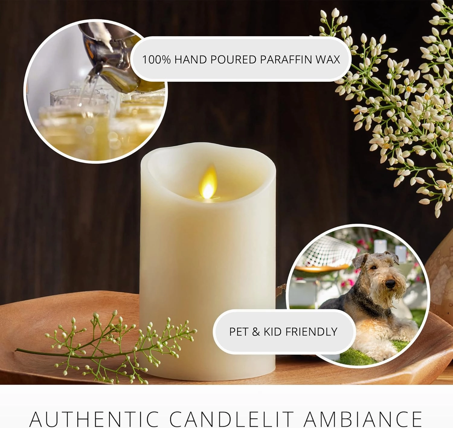 Luminara Scalloped Edge Flameless LED Candle - Ivory 3.5" x 5" - Real Wax Pillar Battery Operated Moving Flame w/Timer Unscented 1000Hr Runtime