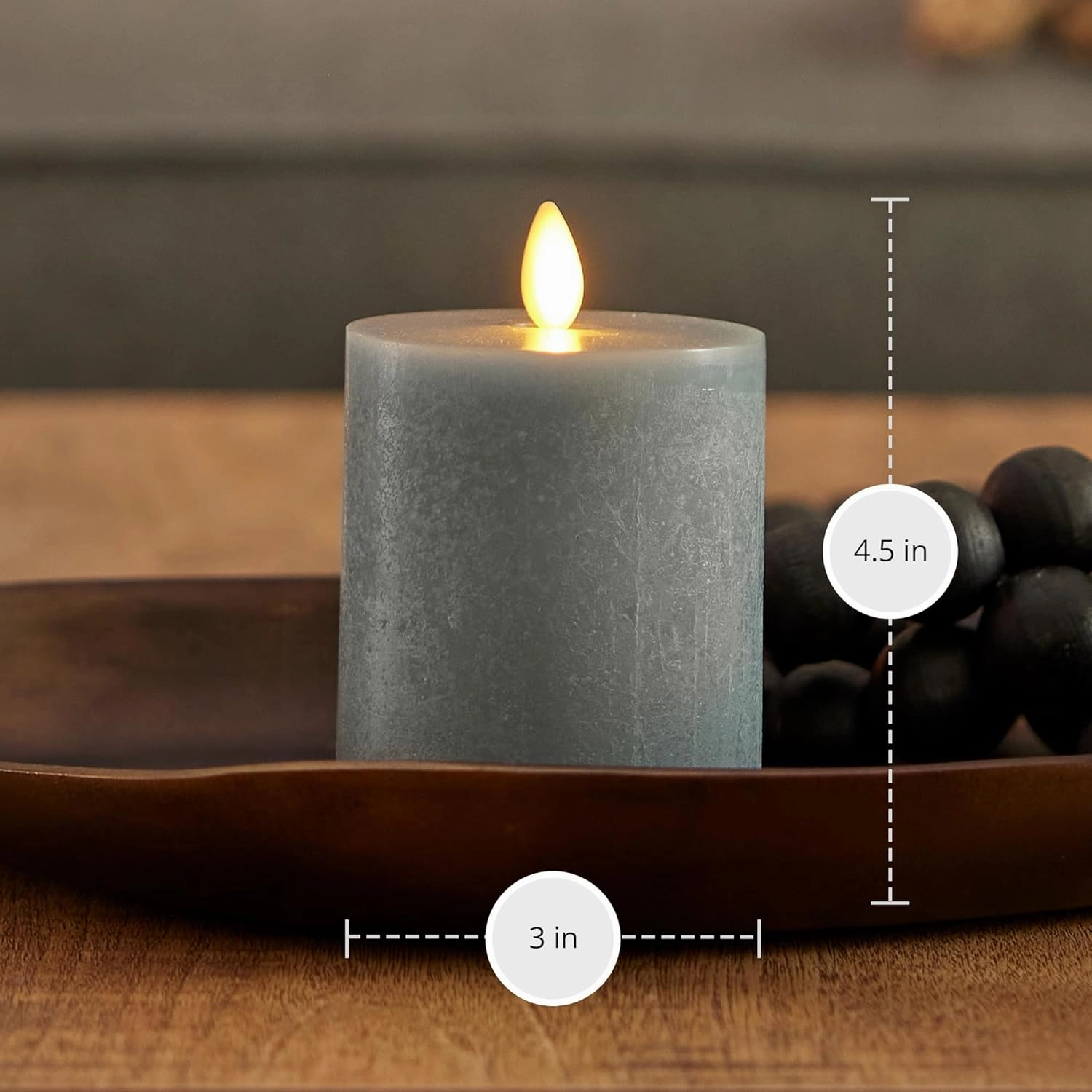 Luminara Seaglass Rechargeable Flameless LED Candle, Silver Blue 3" x 4.5", Moving Flame Pillar Timer, USB Type-C Charging Cable, Unscented Real Wax