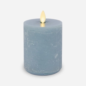 Luminara Seaglass Rechargeable Flameless LED Candle, Silver Blue 3" x 4.5", Moving Flame Pillar Timer, USB Type-C Charging Cable, Unscented Real Wax