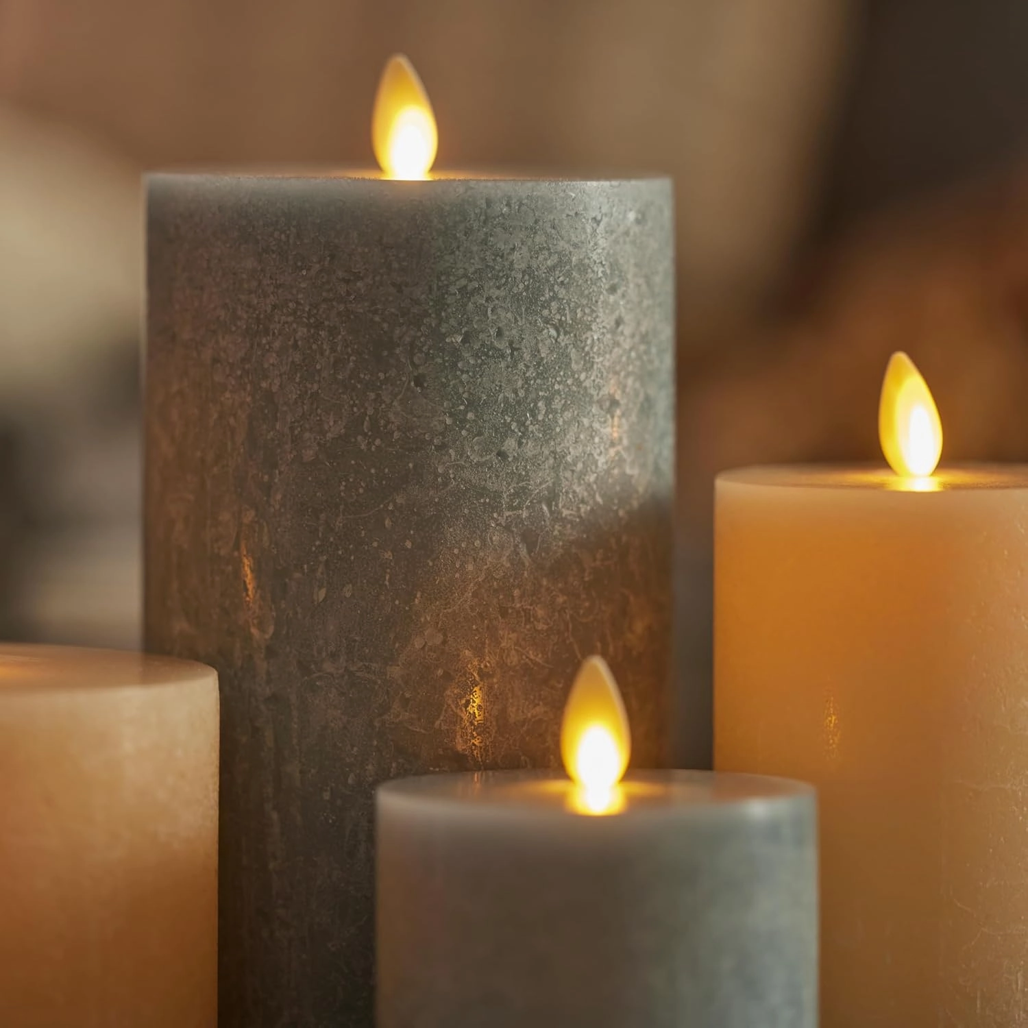 Luminara Seaglass Rechargeable Flameless LED Candle, Silver Blue 3" x 4.5", Moving Flame Pillar Timer, USB Type-C Charging Cable, Unscented Real Wax