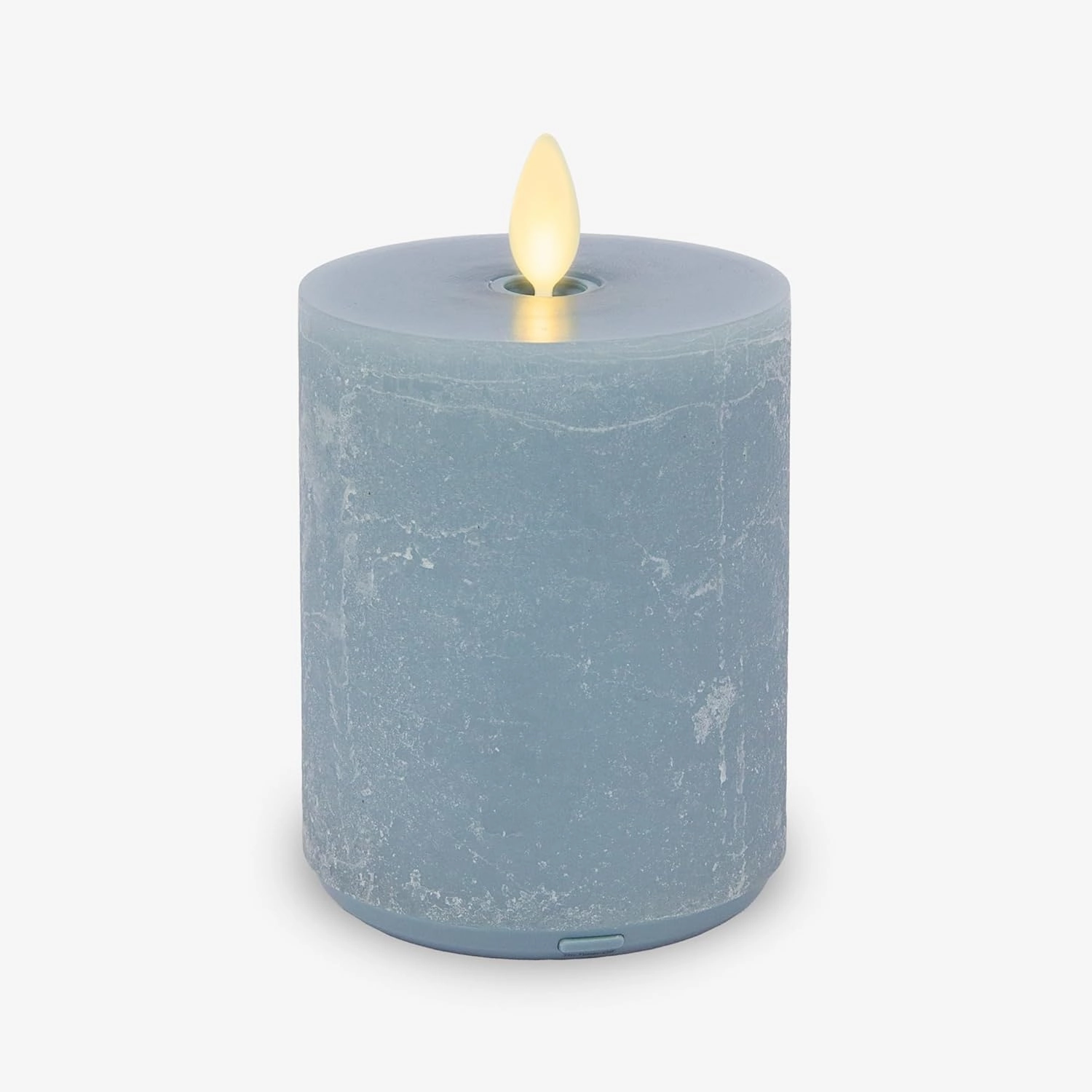 Luminara Seaglass Rechargeable Flameless LED Candle, Silver Blue 3" x 4.5", Moving Flame Pillar Timer, USB Type-C Charging Cable, Unscented Real Wax