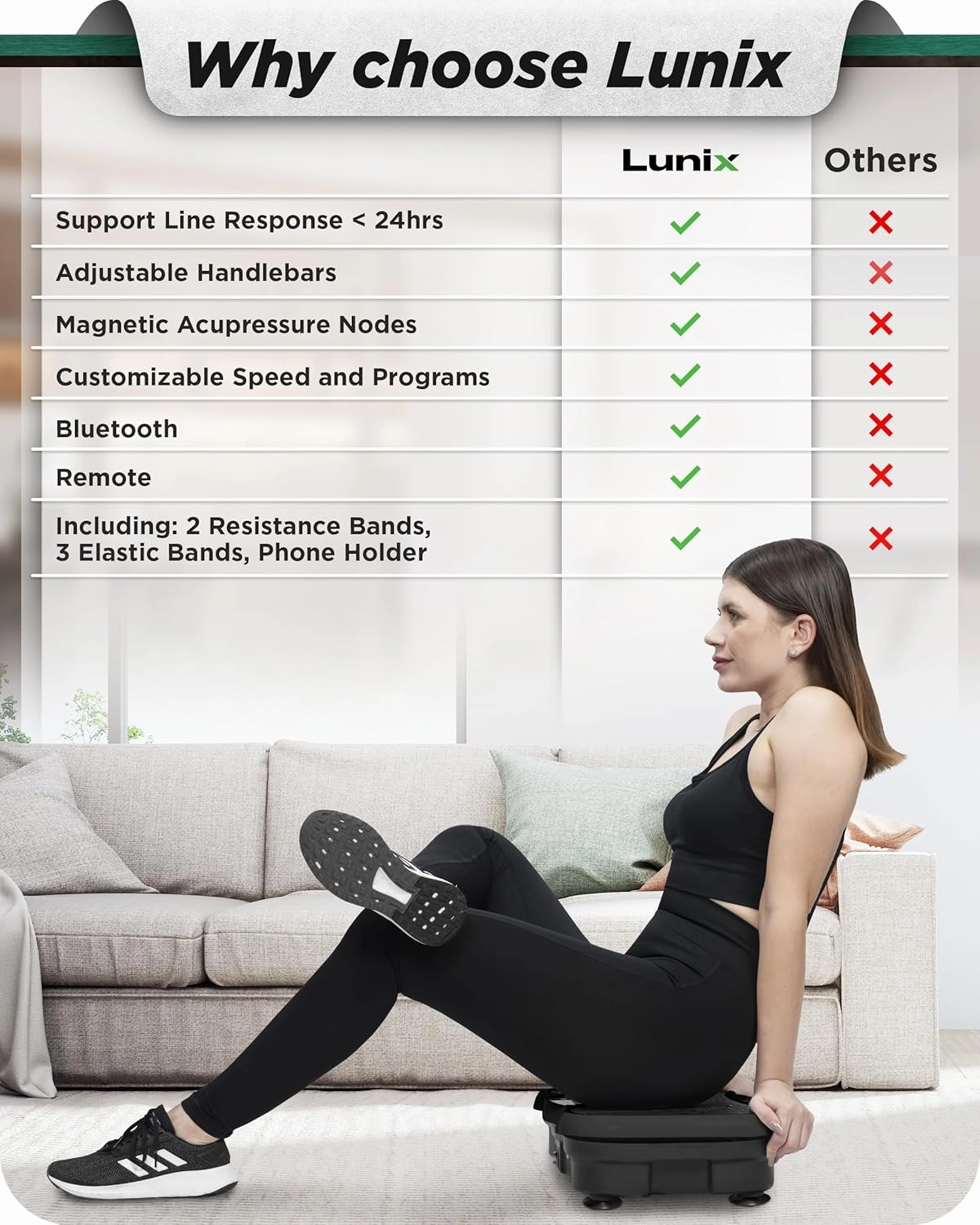 Lunix LX18 Vibration Plate Exercise Machine with Handles & Magnetic Acupoints, Power Platform for Lymphatic Drainage, Full Body Workout Home Fitness Equipment with Phone Holder