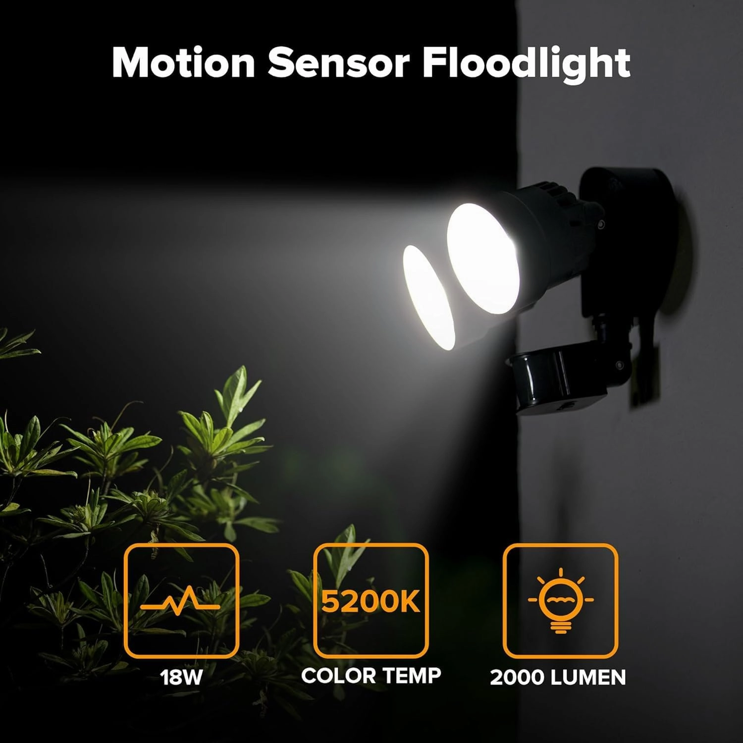 LUTEC Shrimp P6221B-PIR24 2000 Lumen 18 Watt 26 LED Motion Activated Integrated Dual-Head Floodlight Outdoor, IP54 Waterproof Exterior Security Wall Light for Patio, Garden, Yard-Black, 2 Pack