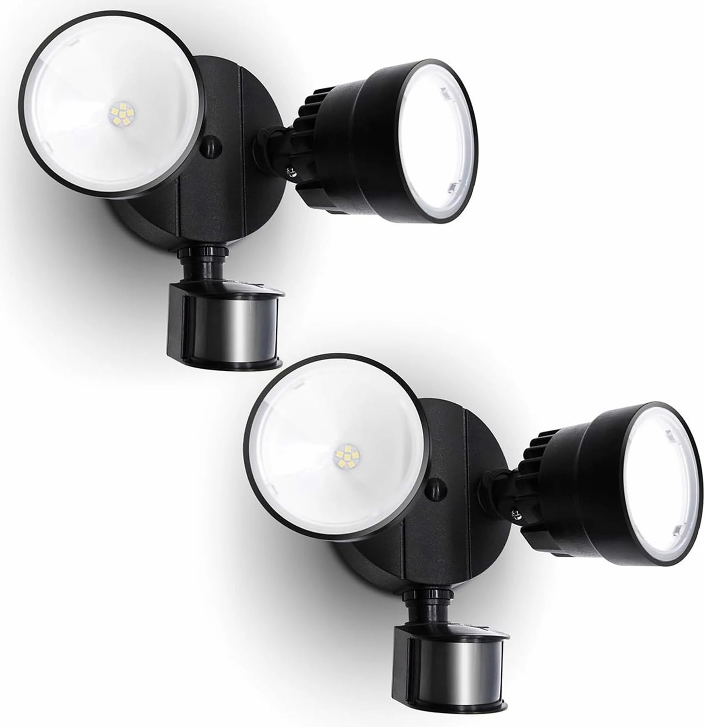 LUTEC Shrimp P6221B-PIR24 2000 Lumen 18 Watt 26 LED Motion Activated Integrated Dual-Head Floodlight Outdoor, IP54 Waterproof Exterior Security Wall Light for Patio, Garden, Yard-Black, 2 Pack