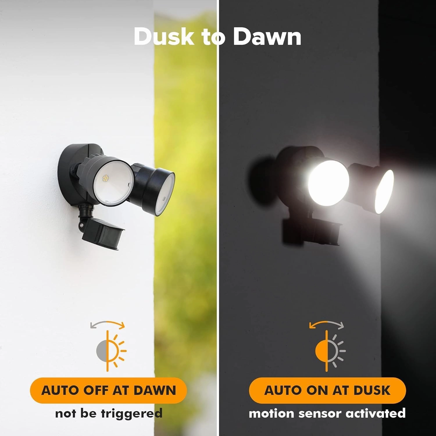 LUTEC Shrimp P6221B-PIR24 2000 Lumen 18 Watt 26 LED Motion Activated Integrated Dual-Head Floodlight Outdoor, IP54 Waterproof Exterior Security Wall Light for Patio, Garden, Yard-Black, 2 Pack