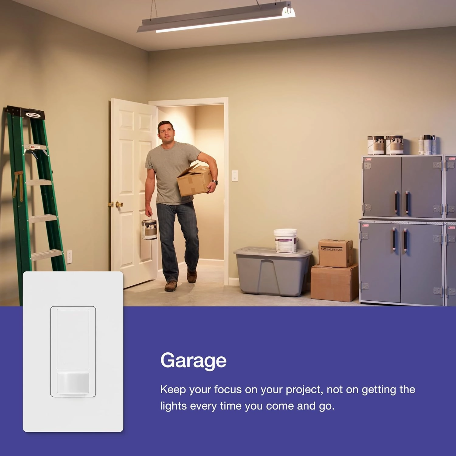 Lutron Maestro Motion Sensor Light Switch, for Bathroom, Garage, Laundry Room, and Closet, for Any Bulbs, Occupancy and Vacancy Sensor, Single-Pole Only, No Neutral Req, MS-OPS2H-2-WH, White (2 Pack)
