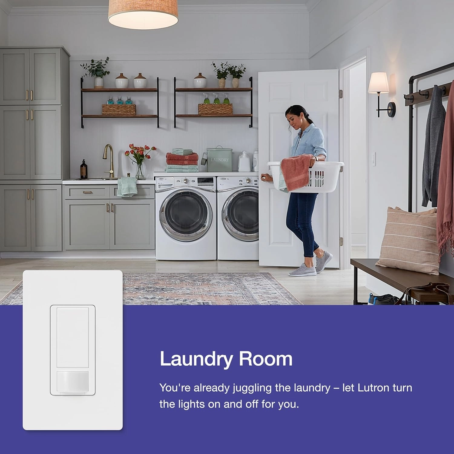 Lutron Maestro Motion Sensor Light Switch, for Bathroom, Garage, Laundry Room, and Closet, for Any Bulbs, Occupancy and Vacancy Sensor, Single-Pole Only, No Neutral Req, MS-OPS2H-2-WH, White (2 Pack)