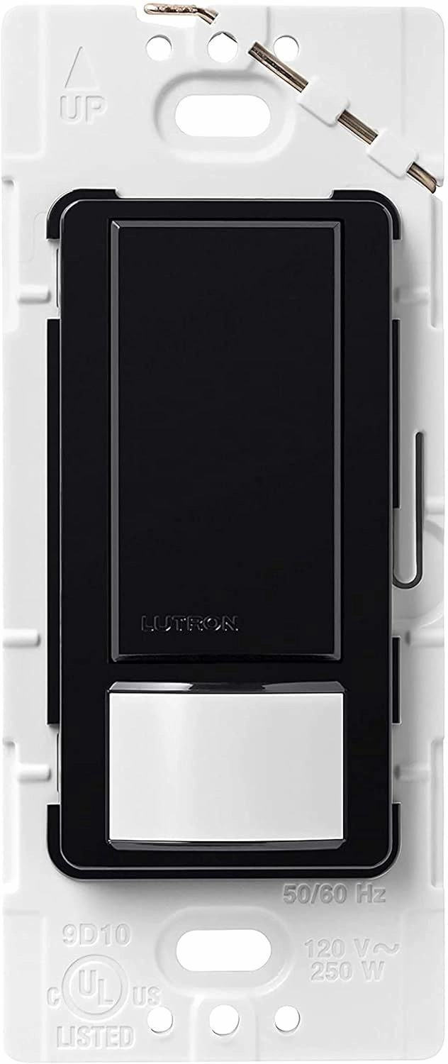 Lutron Maestro Vacancy Motion Sensor Light Switch for Bathroom, Garage, Laundry Room, and Closet, for Any Light Bulbs, Auto Off Only, Single-Pole Only, No Neutral Required, MS-VPS2-BL, Black