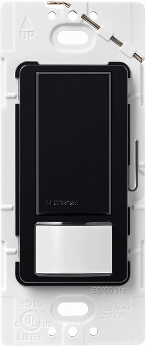 Lutron Maestro Vacancy Motion Sensor Light Switch for Bathroom, Garage, Laundry Room, and Closet, for Any Light Bulbs, Auto Off Only, Single-Pole Only, No Neutral Required, MS-VPS2-BL, Black