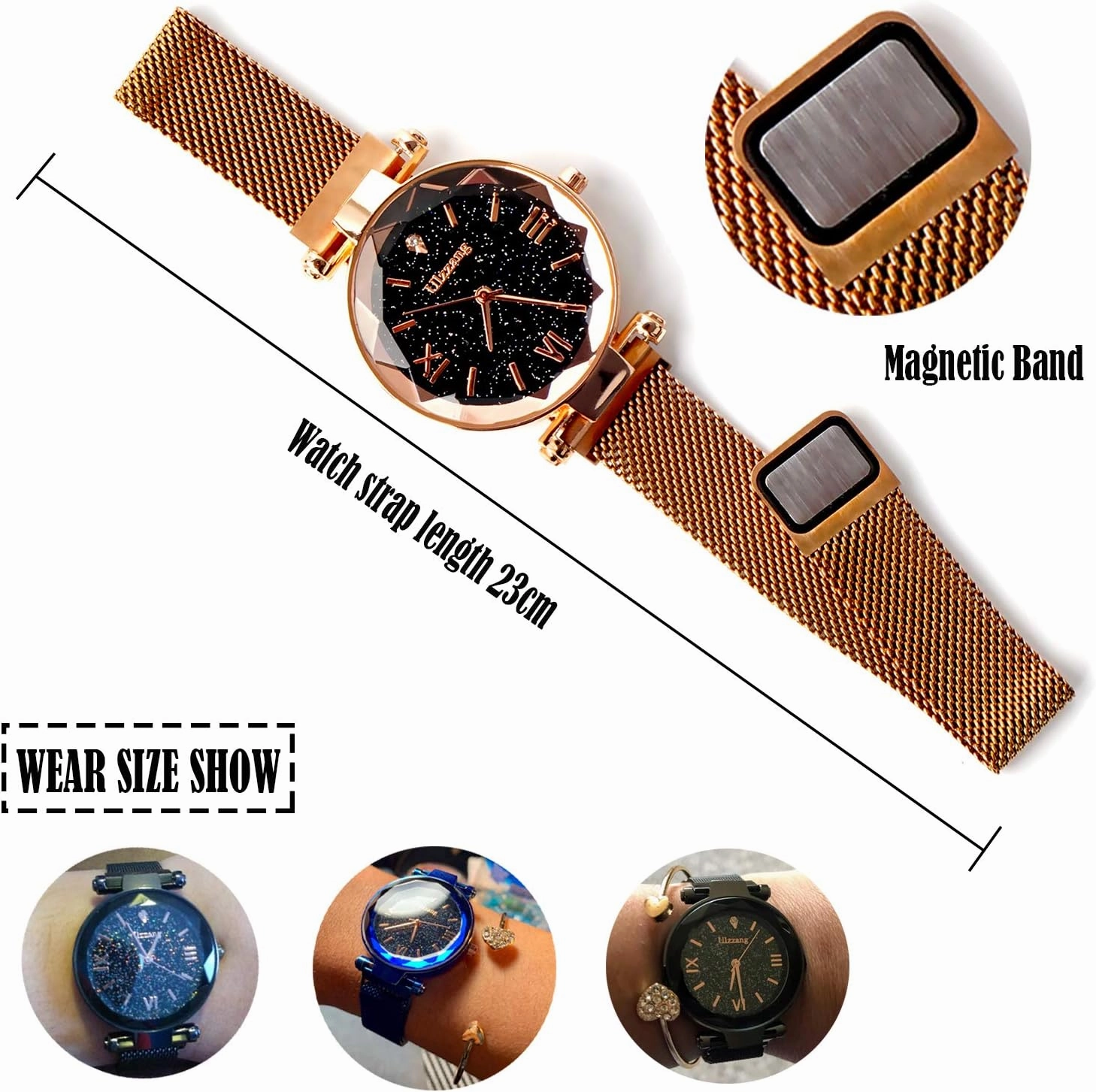 Luxury Quartz Starry Sky Dial Ladies Wrist Watches,Magnetic Mesh Band Watch and Bracelet Set…