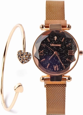 Luxury Quartz Starry Sky Dial Ladies Wrist Watches,Magnetic Mesh Band Watch and Bracelet Set…