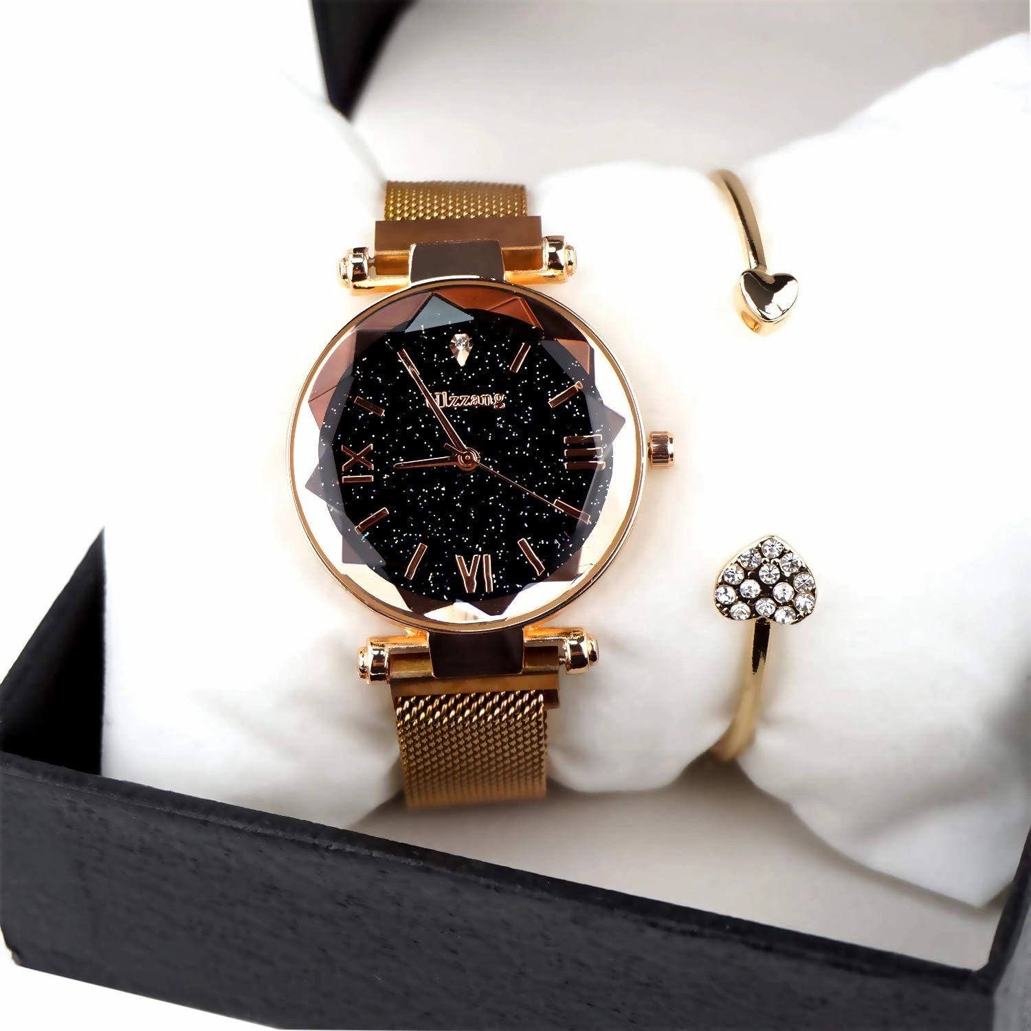 Luxury Quartz Starry Sky Dial Ladies Wrist Watches,Magnetic Mesh Band Watch and Bracelet Set…