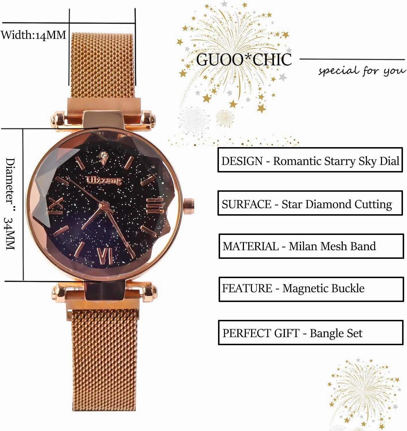 Luxury Quartz Starry Sky Dial Ladies Wrist Watches,Magnetic Mesh Band Watch and Bracelet Set…