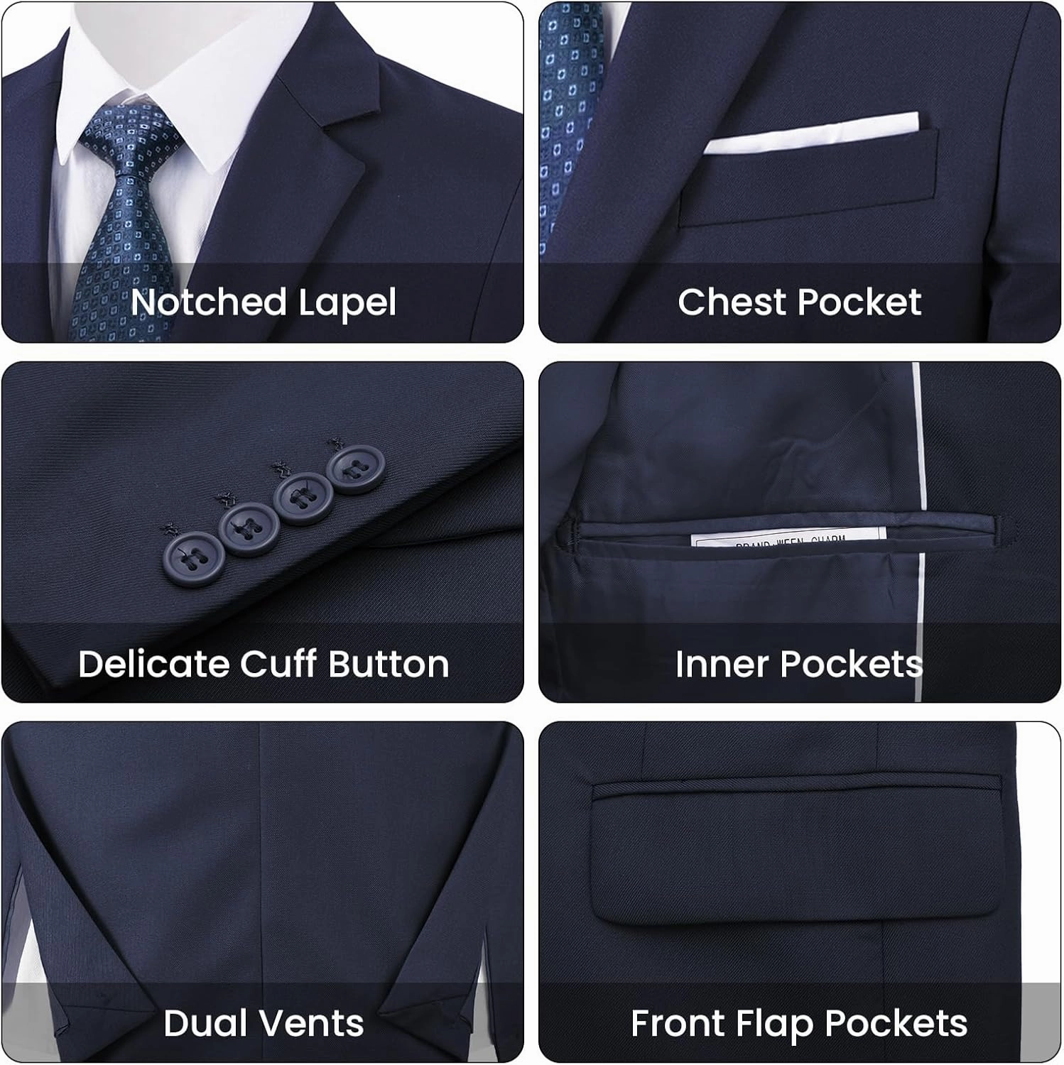 MAGE MALE Mens 3 Piece Slim Fit Suits Tuxedo Suit Set Prom Wedding Suits Two Button Blazer Jacket Vest Pants with Tie