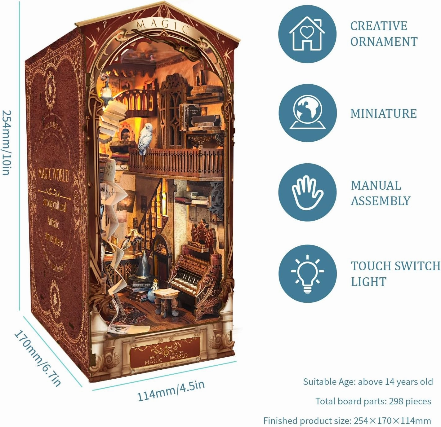 Magic Book Nook Kit - DIY Miniature House kit for Adults AMD Teens, Dollhouse Kit 3D Wooden Puzzle Book Nook Bookshelf Decor, Gifts for Family, Friends - Magic World(SQ-14)