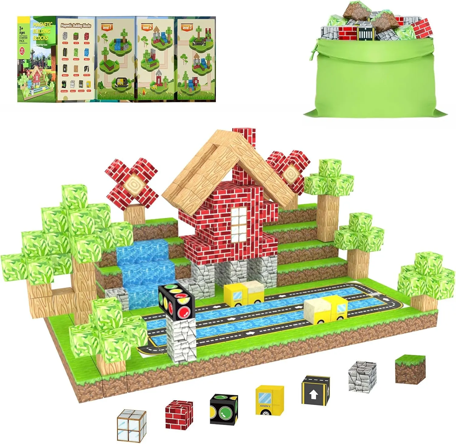 Magnetic Blocks - 32PCS Magnetic Building Blocks Toddler Toys STEM Sensory Toys for 3  Year Old Kids Boys & Girls Birthday Gifts