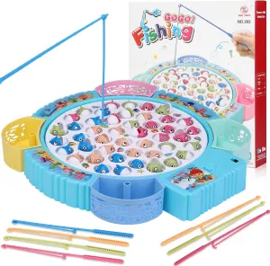 Magnetic Fishing Game Toys, Rotating Board Game with Music Including 45 Fishes and 8 Fishing Poles, Party Game Toys for Kids Age 3 4 5 6 7 and Up