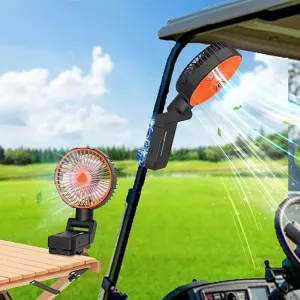 Magnetic Golf Cart Fan Rechargeable, 10400mAh Clip on Camping Fans Portable, Lights, Personal USB Cooling Fan, Folding Fan, 4 Speeds, 75° Oscillation, for Outdoors, Tent, Stroller, Travel