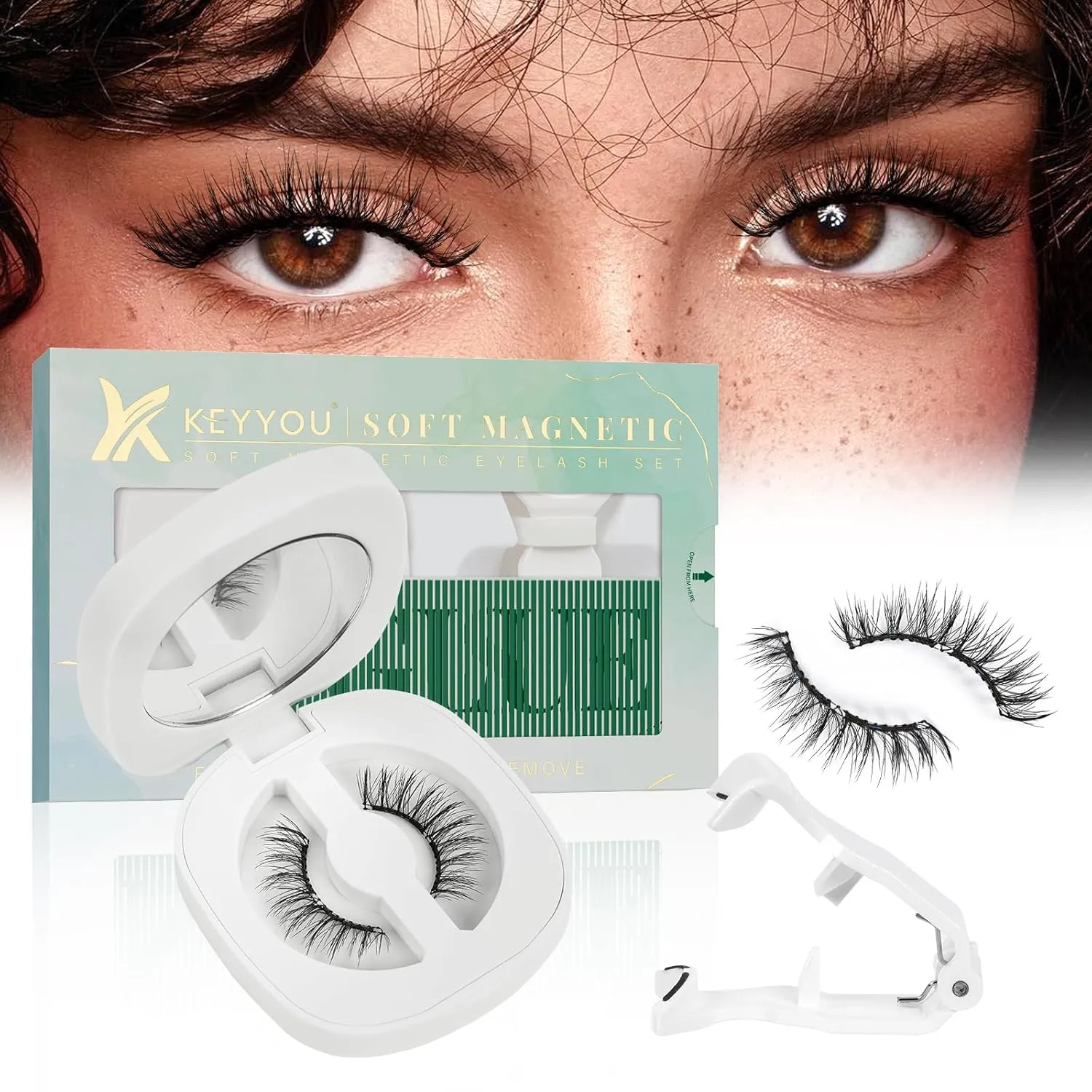 Magnetic Lashes with Applicator, Long Lasting, No Glue, Reusable, Mystic, Easy to Wear and Remove, Soft and Durable, Black, Faux Mink, Pair