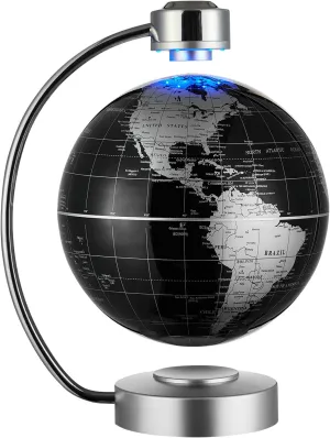 Magnetic Levitating Globe, Large 8inch Floating Globe With LED Lights, Magnetic Globe Display, Indoor Accents, Study Room Decor, Modern Decorative Ornament (Black)