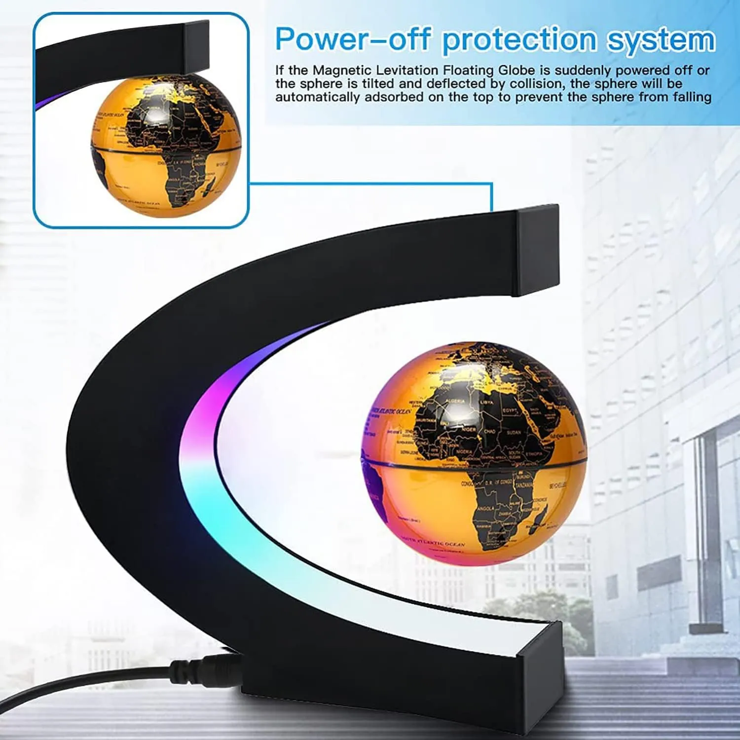 Magnetic Levitation Floating Globe with LED Light, Office Decor, Levitating Globes Desk Decor & Shade, for Men/Father/Husband/Boyfriend/Kids/Boss/Women, Globe for Desk, Xmas Gifts
