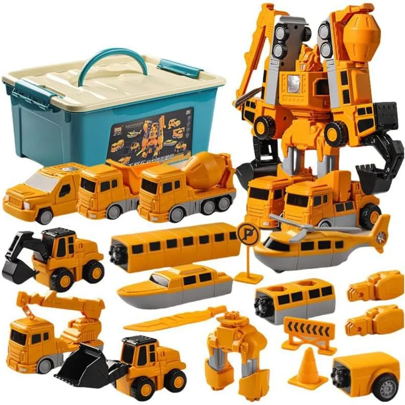 Magnetic Transform Engineering Car Assembled Toys, Construction Magnetic Car Assembled Toys with Storage Box, Robot Construction Vehicles Set for Kids (Robot Car Set - 35 Pieces)
