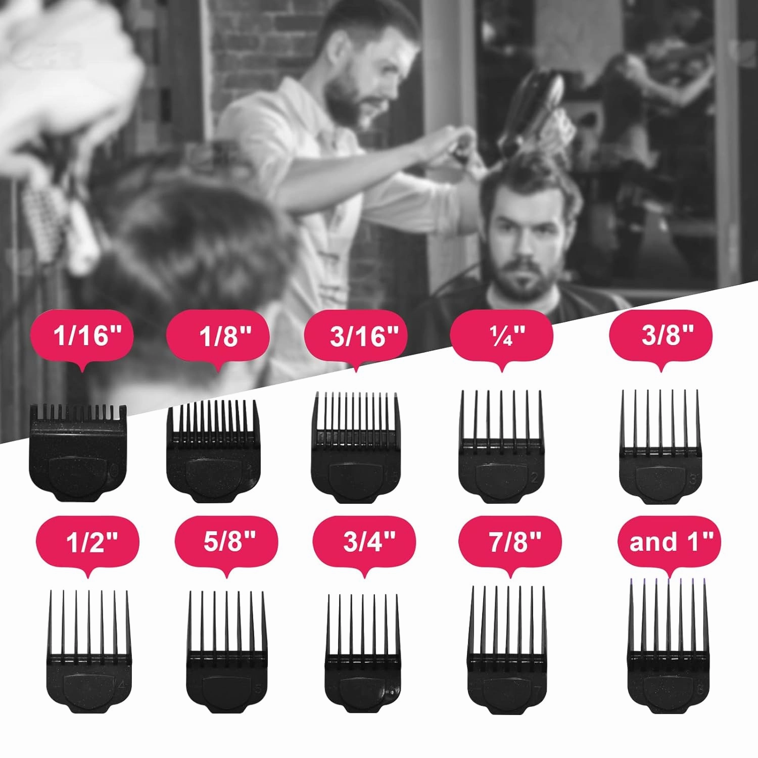Magnetic Clipper Guards Guide Comb 10pcs Set Compatible with Andis Master Hair Clippers Black