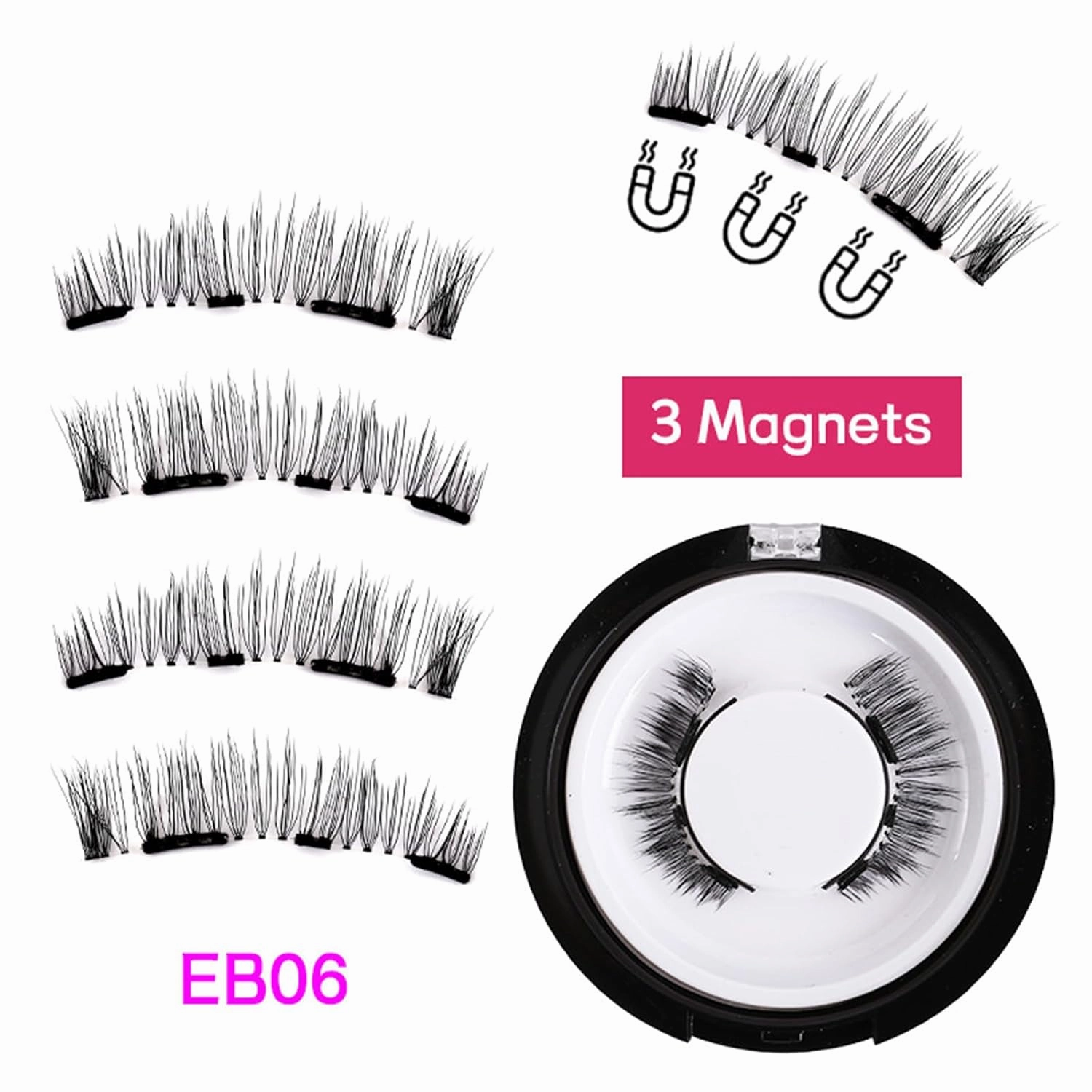 Magnetic Dual Eyelashes, Reusable Magnetic False Lashes Set, Soft 3D Fake Lashes Extension with Tweezers,for Natural Looking Lashes, Easy To Wear,Eb06