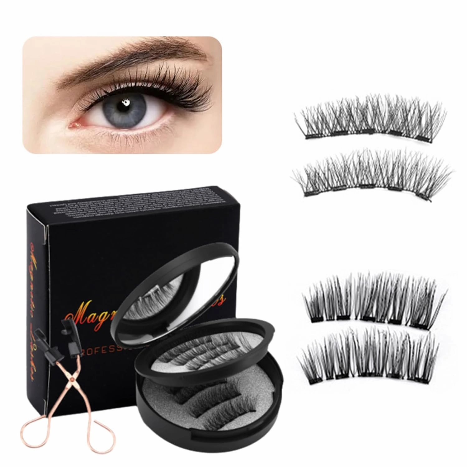 Magnetic Eyelashes with Applicator, 2 Pairs Reusable No Glue Needed Lashes - Natural Look, Easy to Apply & Durable