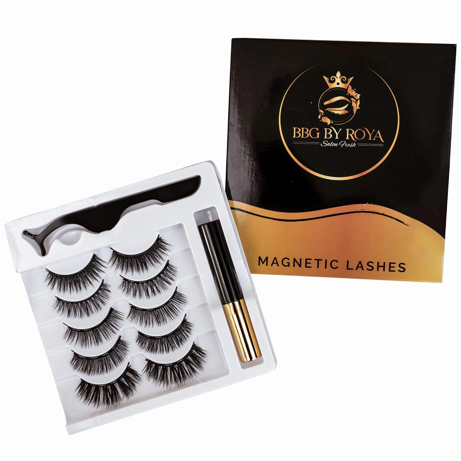 Magnetic Eyelashes with Eyeliner Kit 5 Pairs Natural Look Reusable Eyelashes with Tweezers Applicator, False eyelashes With Tweezers Easy to Wear, No Glue Needed