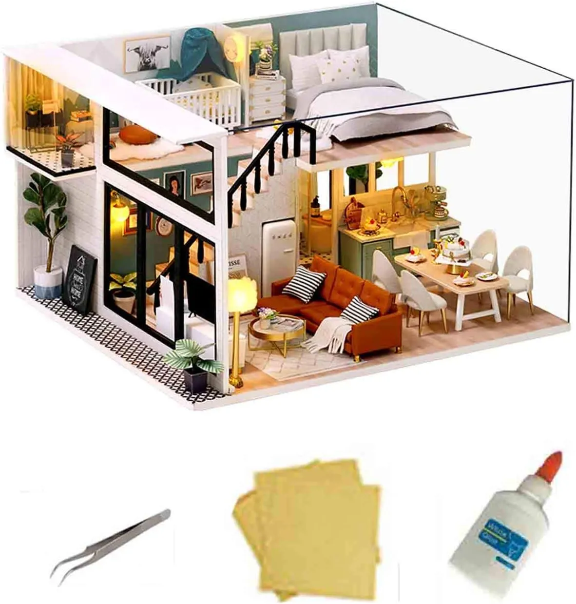 MAGQOO 3D Dollhouse Miniature with Furniture, DIY House Kit with Dust Proof 1:24 Scale Creative Room Idea (Comfortable Life)