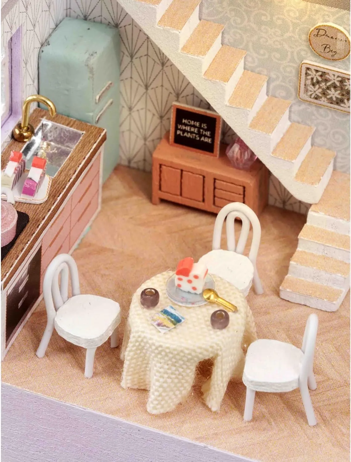 MAGQOO DIY Miniature Dollhouse Kit with Furniture 1:100 Scale Creative Room Mini Wooden Doll House Accessories DIY Miniature House Kit(Happy Manor)
