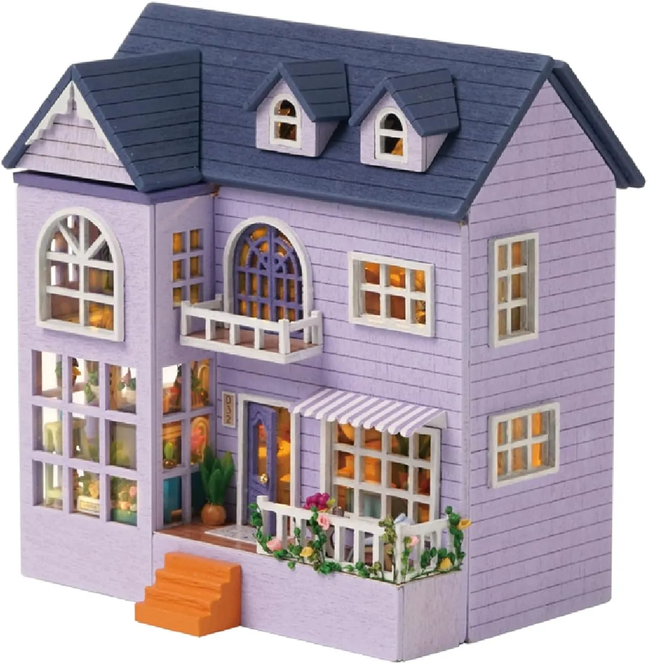 MAGQOO DIY Miniature Dollhouse Kit with Furniture 1:100 Scale Creative Room Mini Wooden Doll House Accessories DIY Miniature House Kit(Happy Manor)
