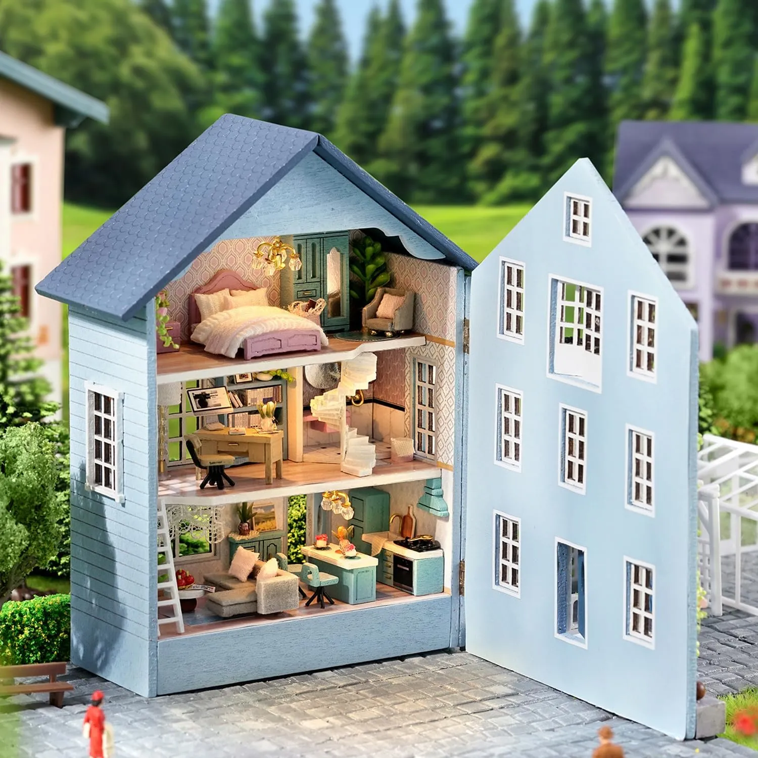 MAGQOO DIY Miniature Dollhouse Kit with Furniture 1:100 Scale Creative Room Mini Wooden Doll House Accessories DIY Miniature House Kit(Muran Manor)