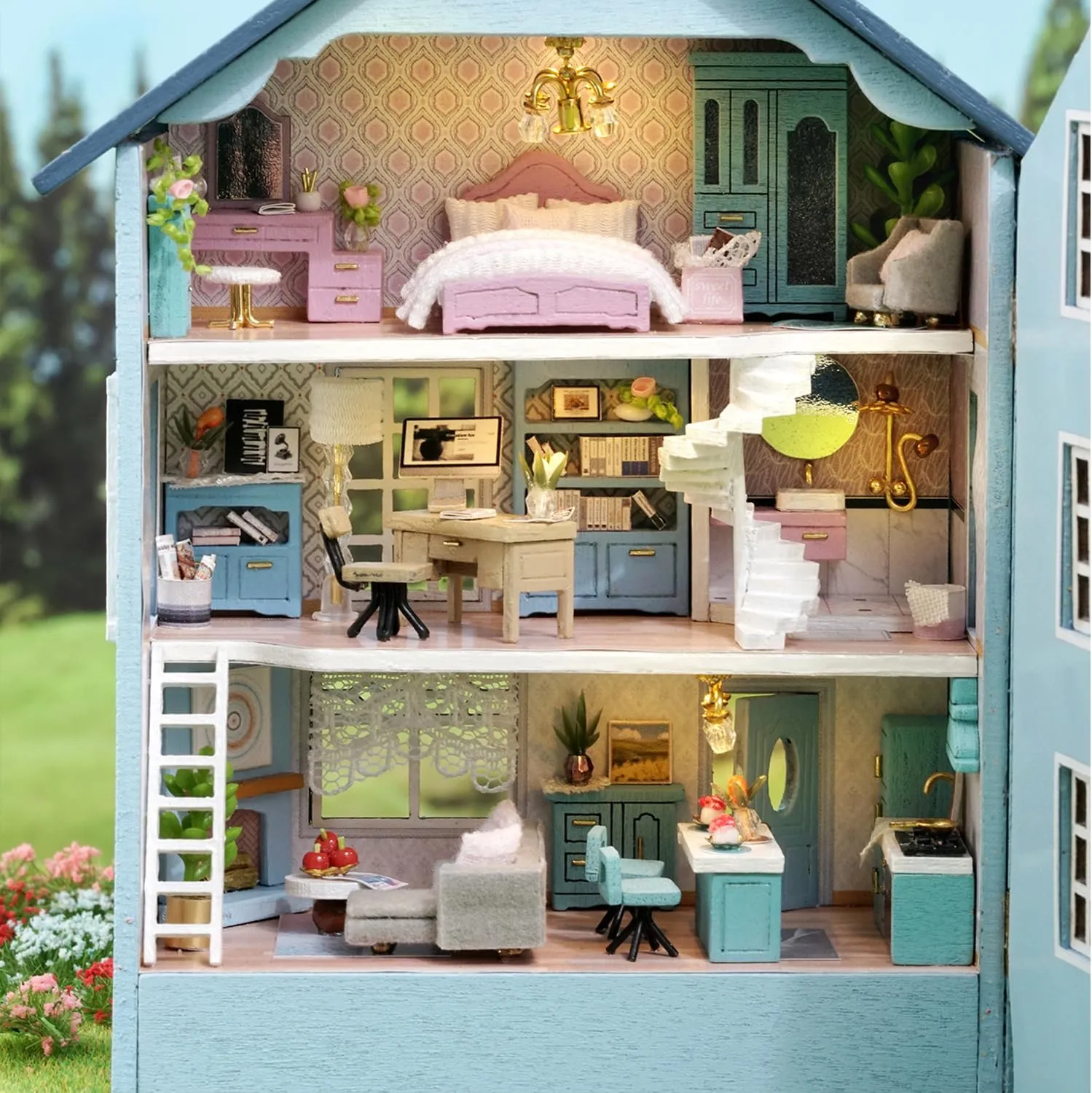 MAGQOO DIY Miniature Dollhouse Kit with Furniture 1:100 Scale Creative Room Mini Wooden Doll House Accessories DIY Miniature House Kit(Muran Manor)
