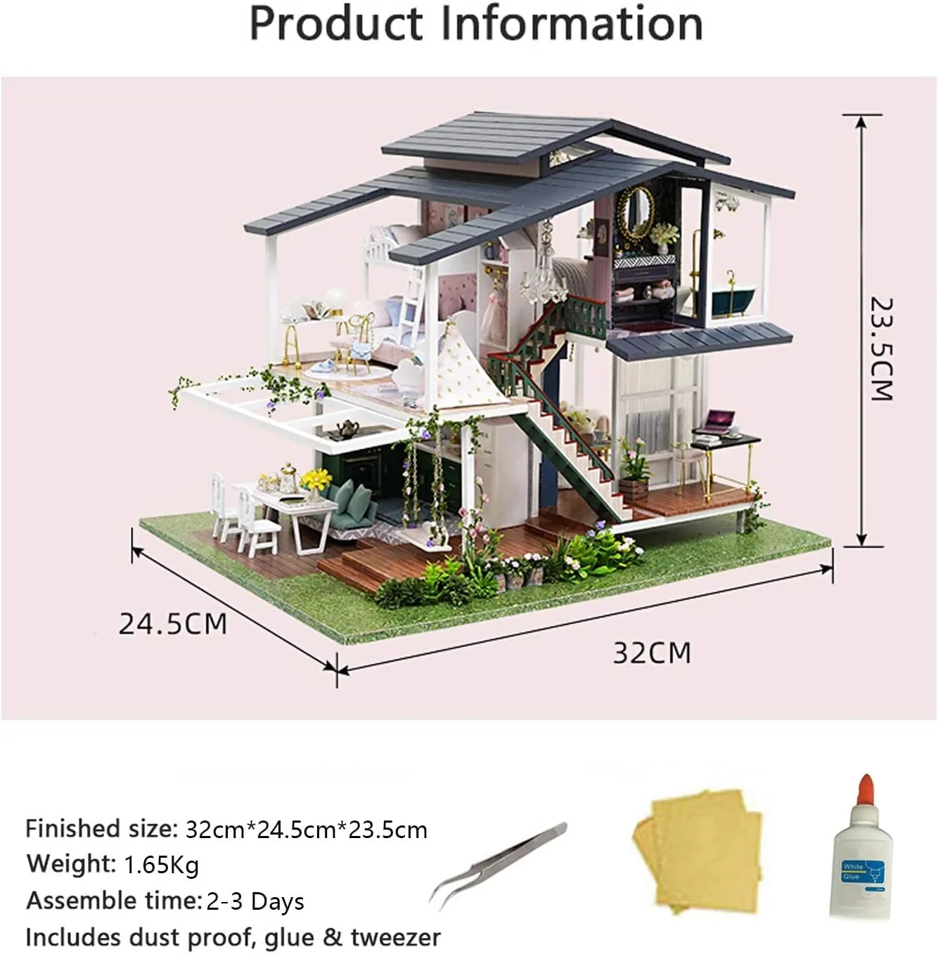 MAGQOO Dollhouse Miniature with Furniture, DIY Wooden Dollhouse Kit Plus Dust Proof, 1:24 Scale Creative Room Idea (Monet Garden)