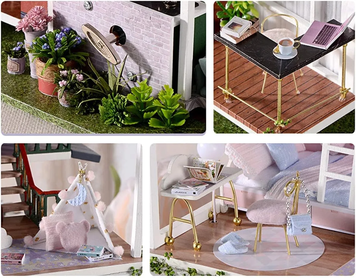 MAGQOO Dollhouse Miniature with Furniture, DIY Wooden Dollhouse Kit Plus Dust Proof, 1:24 Scale Creative Room Idea (Monet Garden)