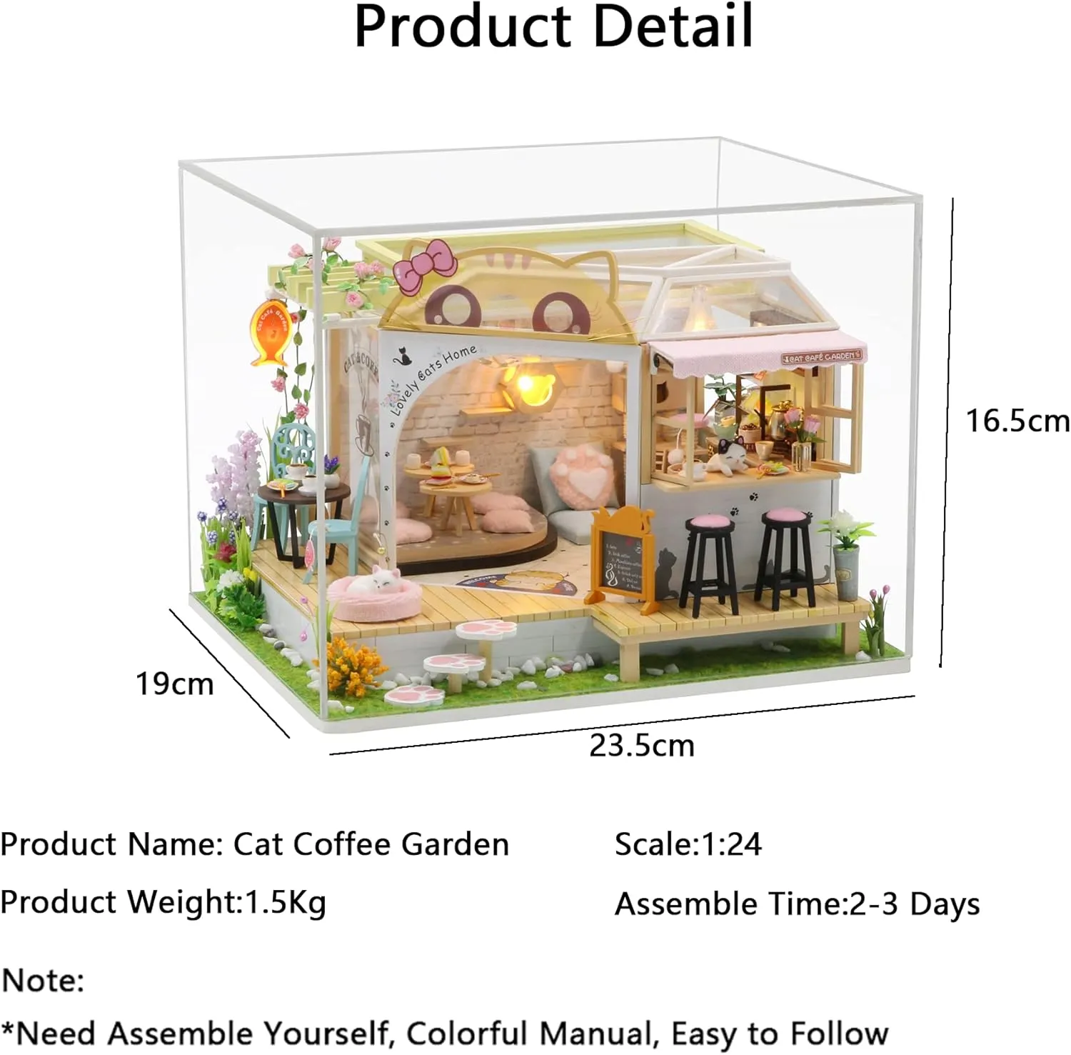 MAGQOO Dollhouse Miniature with Furniture DIY Wooden Dollhouse Kit Tiny House DIY House Kit Creative Room Idea Dust Proof Included (Cat Coffee Garden)