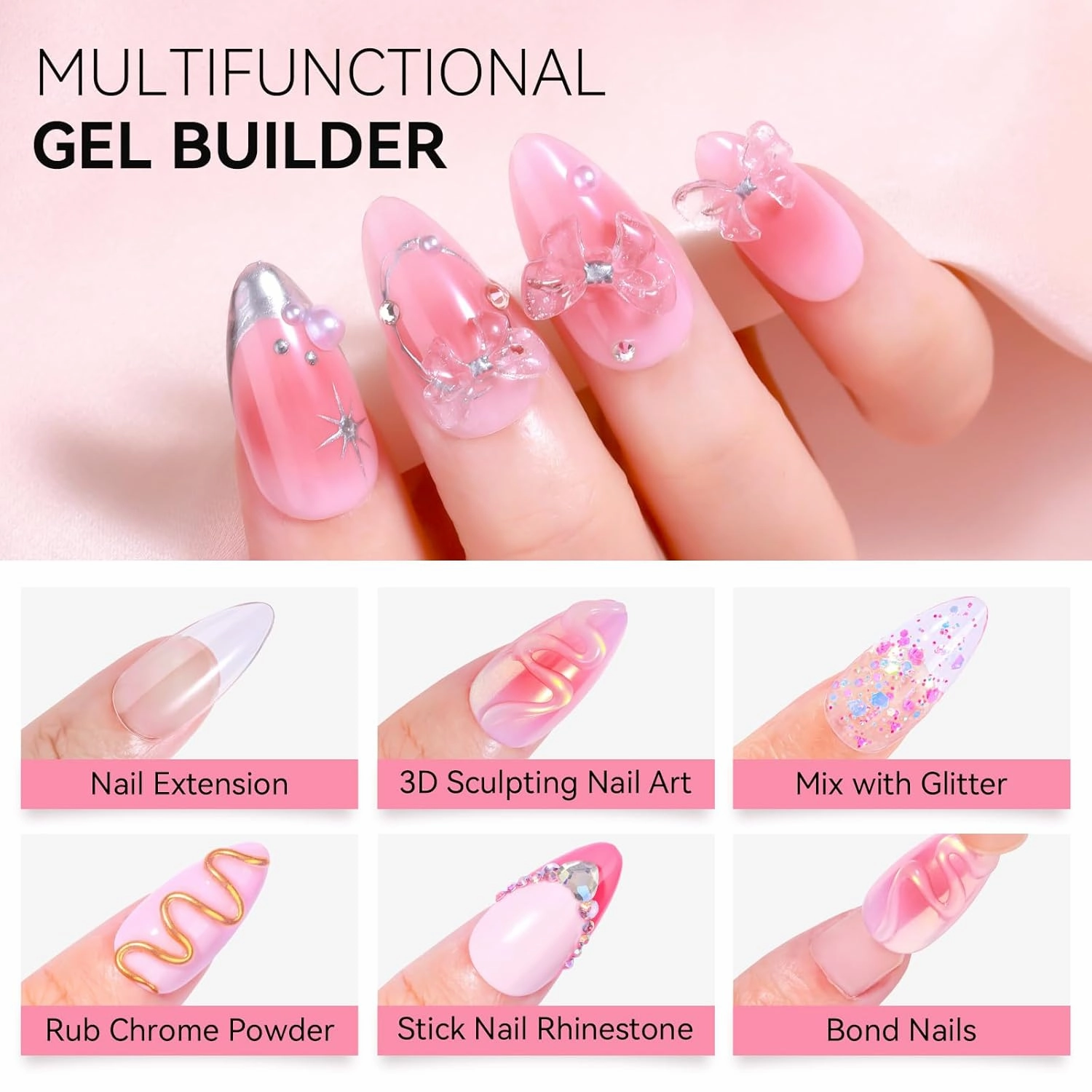 Makartt Solid Gel Builder: 4-in-1 2pcs Clear & White 3D Nail Gel Non-sticky for Extension 3D Sculpting Nail, UV Glue for Acrylic Tips, Rhinestones & Sculpture Hard Gels for Nails UV/LED Lamp Required