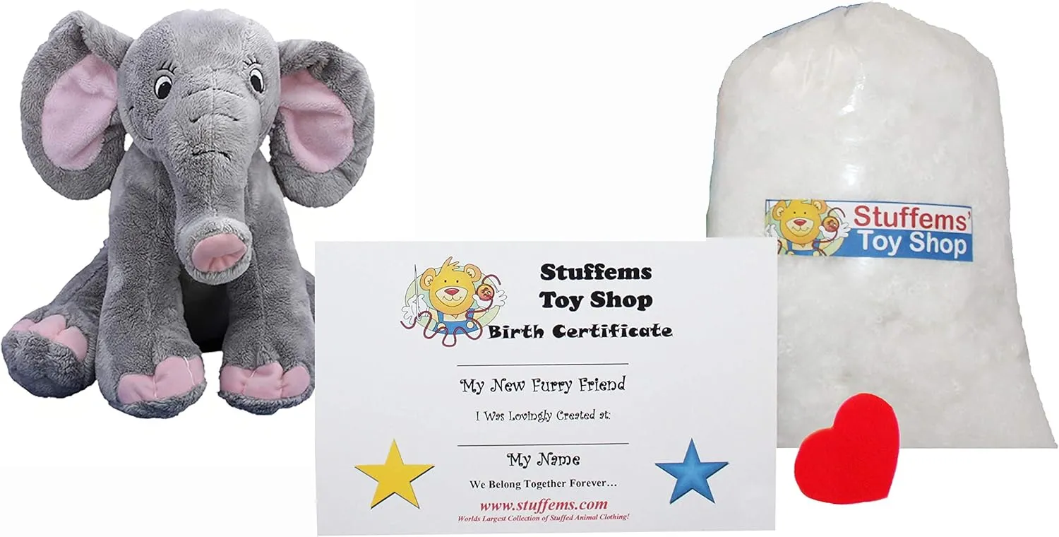 Make Your Own Stuffed Animal Mini 8 Inch Trunks The Elephant with Embroidered Eyes Kit - No Sewing Required!