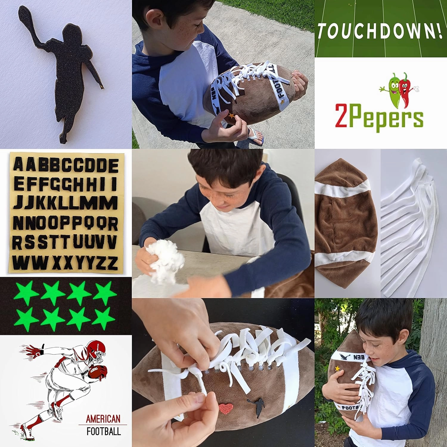 Make Your Own American Football Pillow, Football Gifts for Boys and Girls Ages 3 4 5 6 7 8 9 10 Years and Up, DIY Arts and Crafts Kit for Kids, Sports Present, Boys Toys
