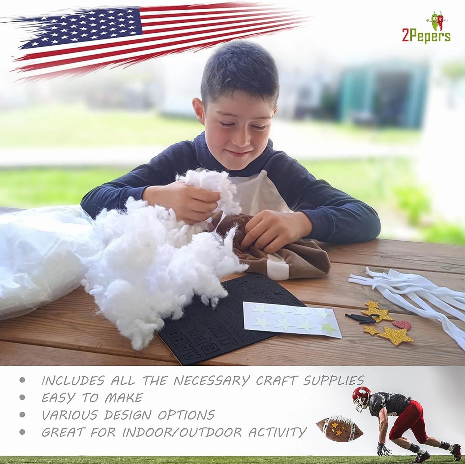 Make Your Own American Football Pillow, Football Gifts for Boys and Girls Ages 3 4 5 6 7 8 9 10 Years and Up, DIY Arts and Crafts Kit for Kids, Sports Present, Boys Toys